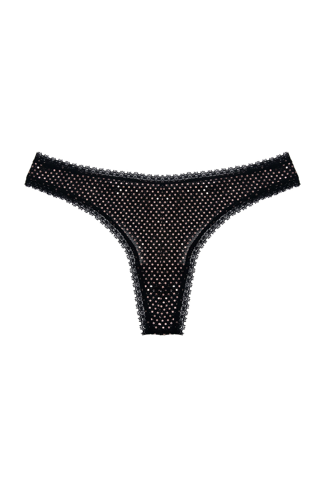 Panty negro con apliques brillantes para mujer