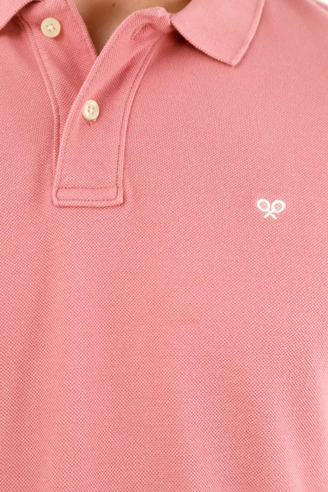 Men's Pink Polo Shirt with Multicolor Racket Design