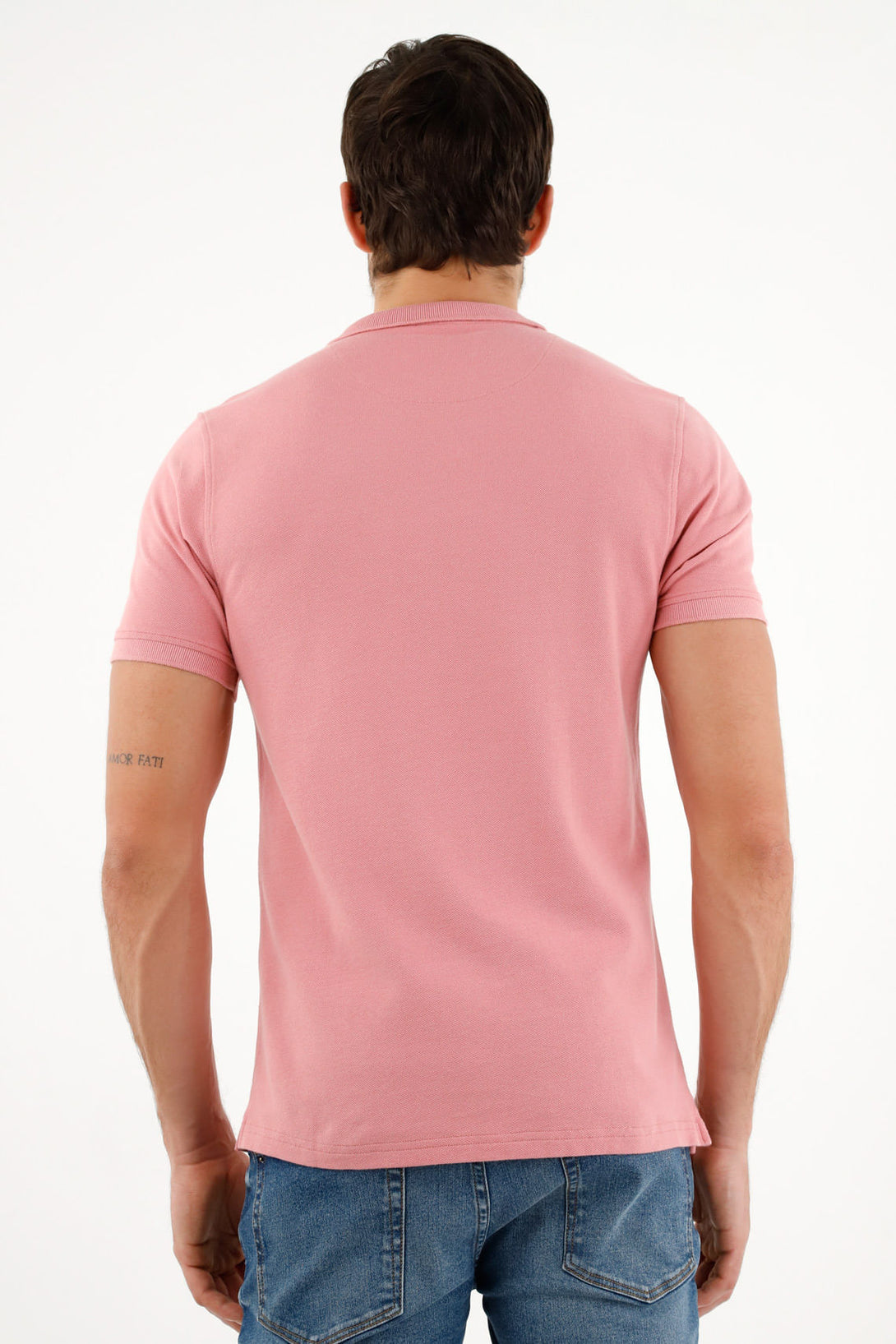 Men's Pink Polo Shirt with Multicolor Racket Design