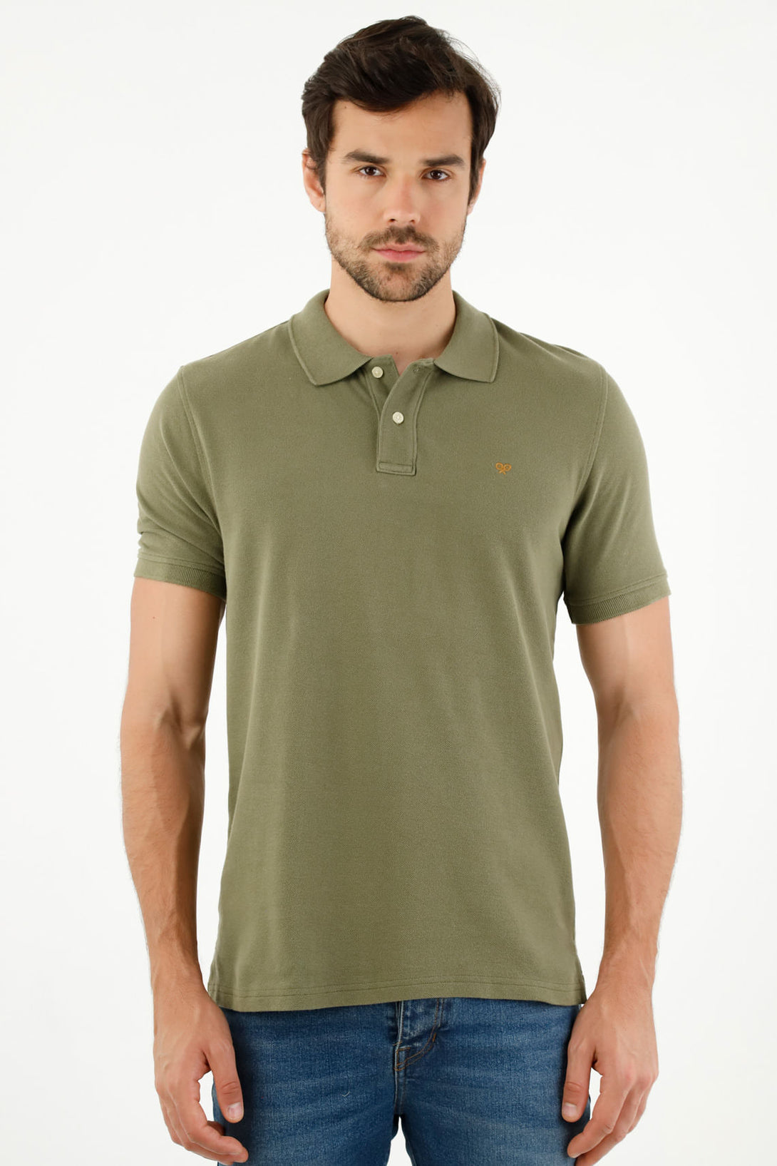 Men's Green Polo Shirt with Multicolor Racket Design