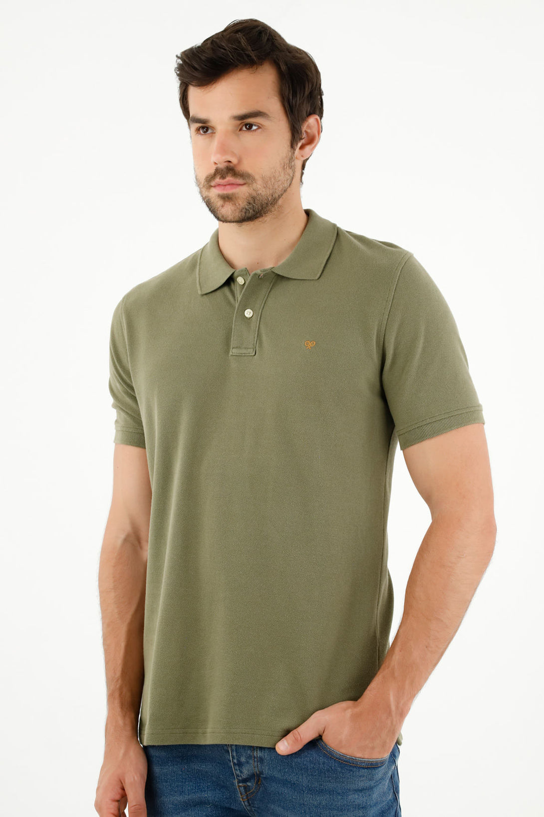 Men's Green Polo Shirt with Multicolor Racket Design