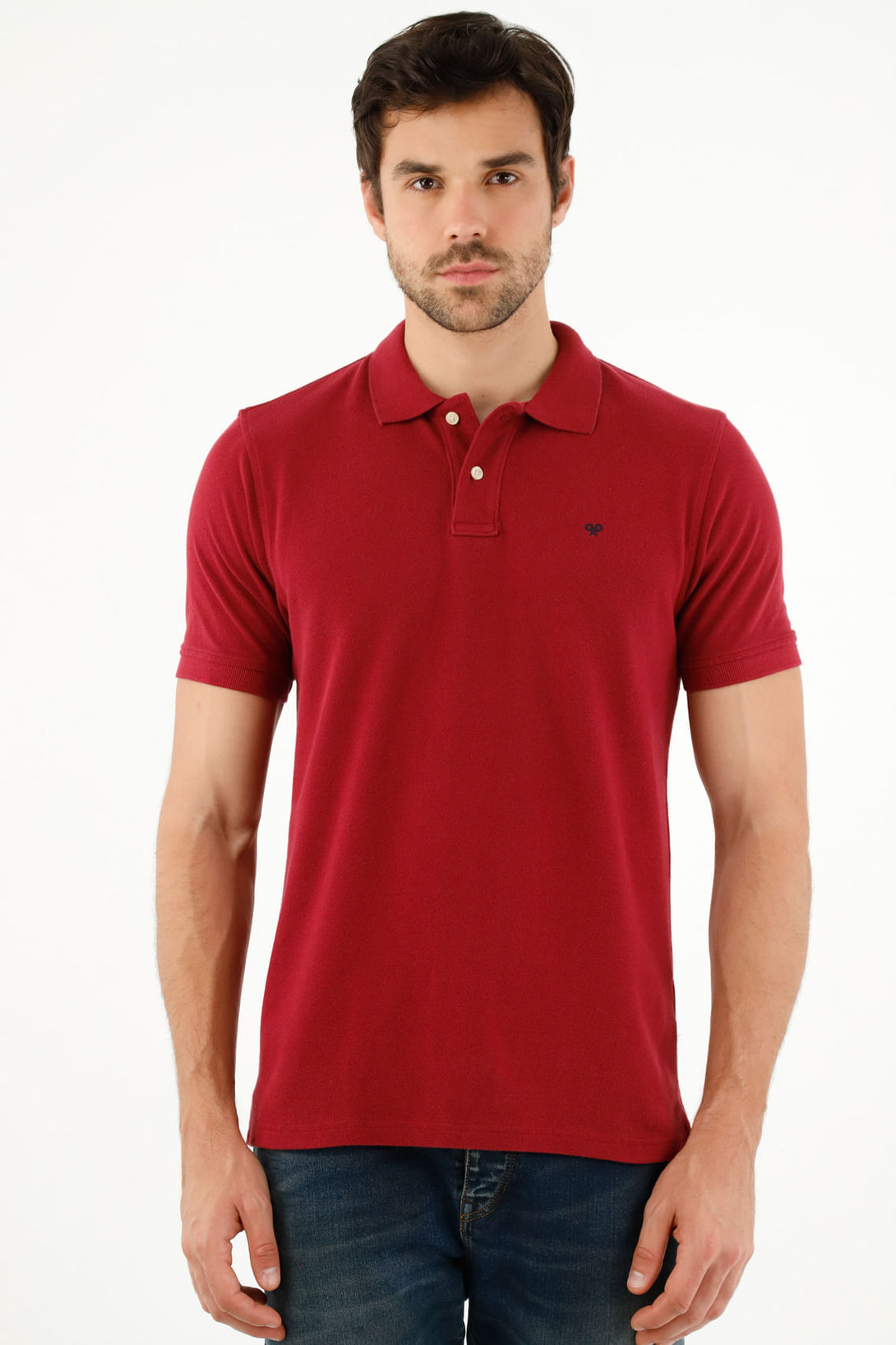 Men's Red Polo Shirt with Multicolor Racket Design