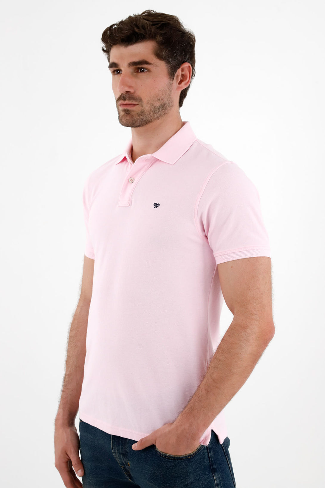 Men's Pink Polo Shirt with Multicolor Racket Design