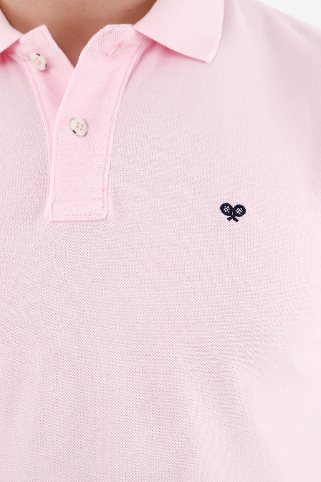 Men's Pink Polo Shirt with Multicolor Racket Design