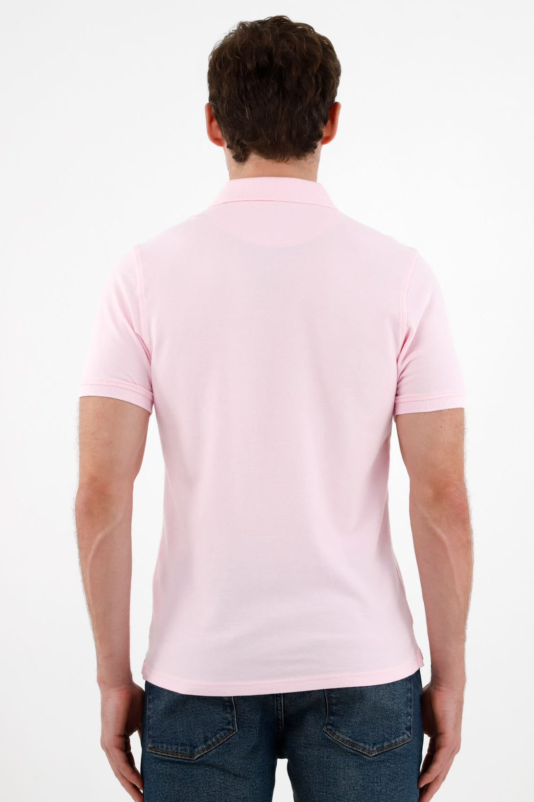 Men's Pink Polo Shirt with Multicolor Racket Design