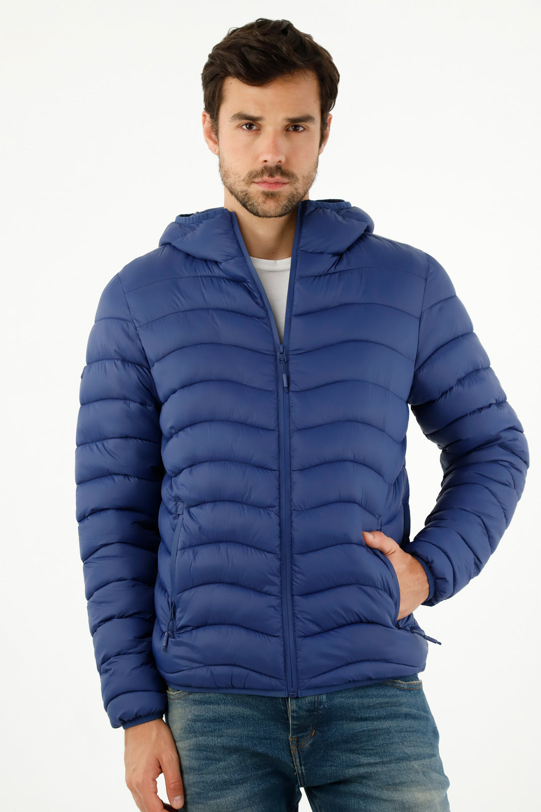 Men's Blue Hooded Jacket