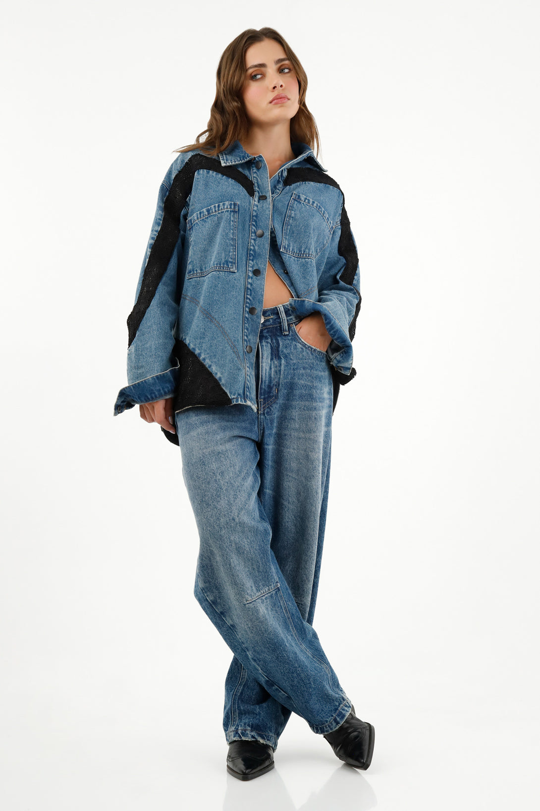 Women's Blue Overshirt with Knit Details