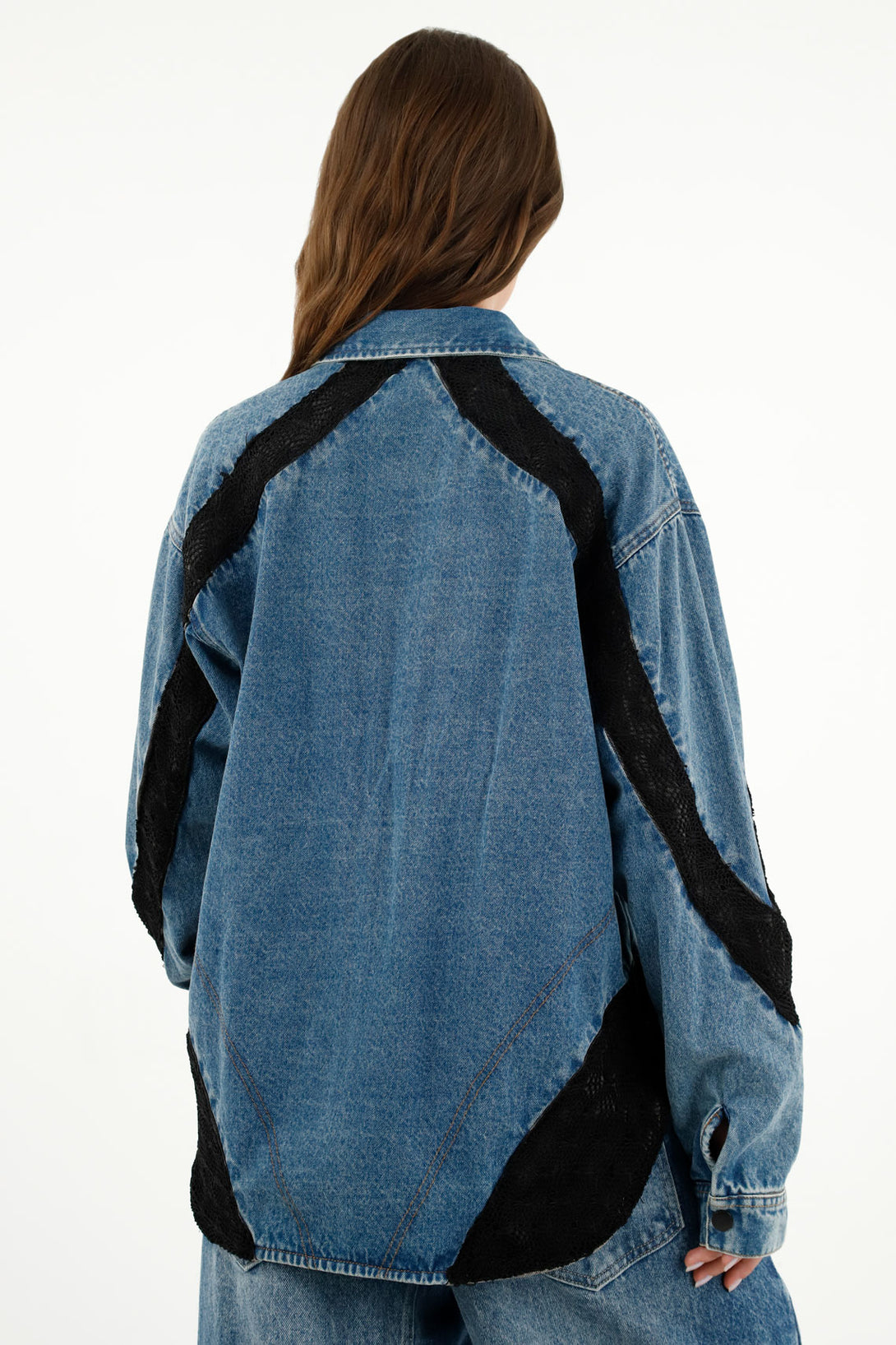 Women's Blue Overshirt with Knit Details