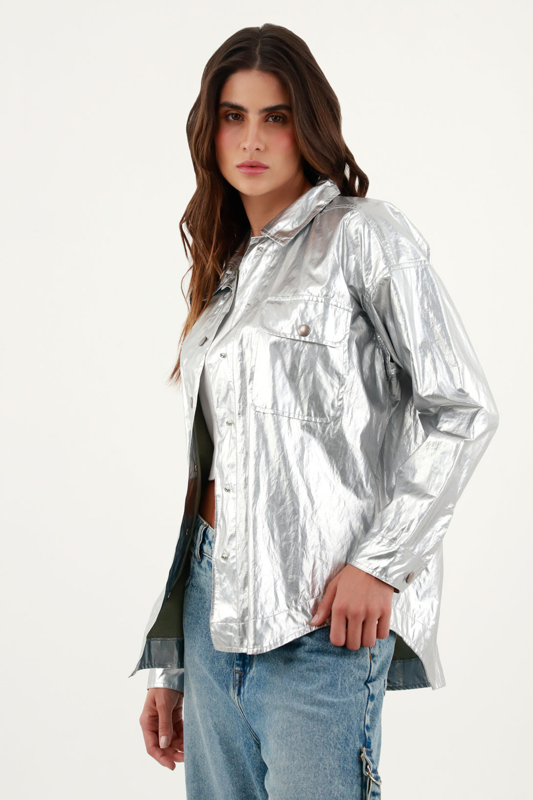 Women's Metallic Effect Jacket-Shirt