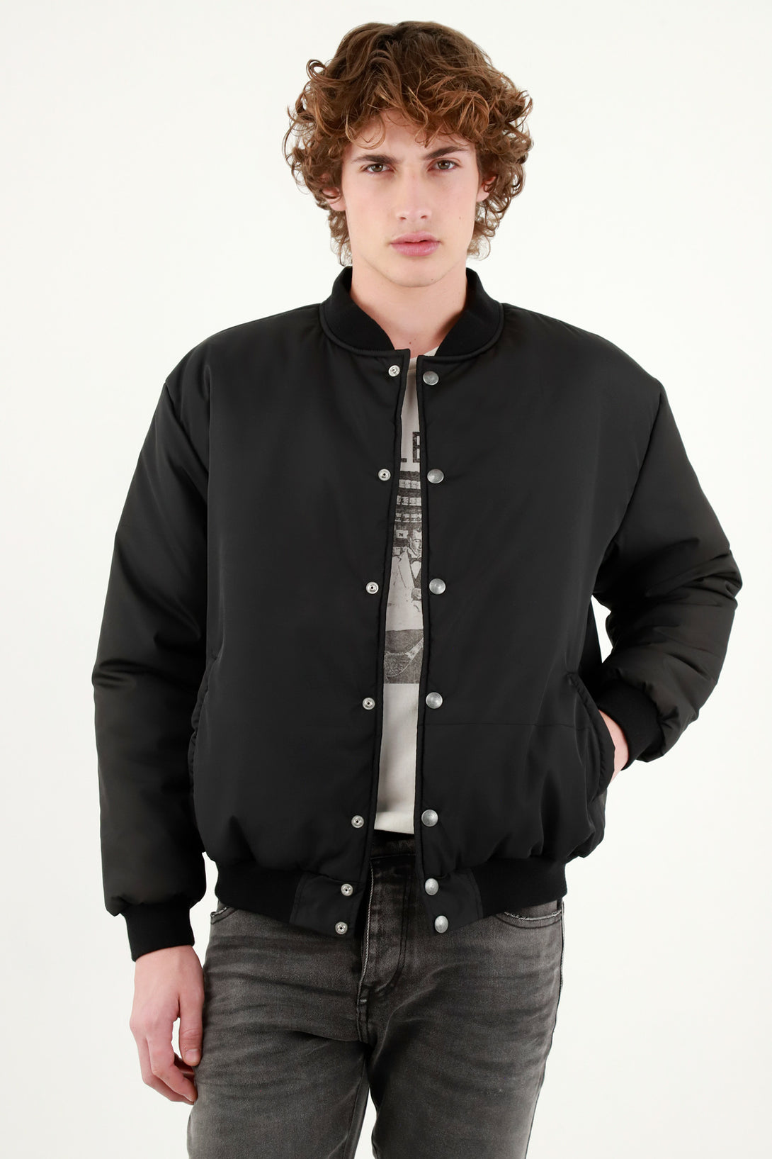 Men's Black Fit Bomber Jacket