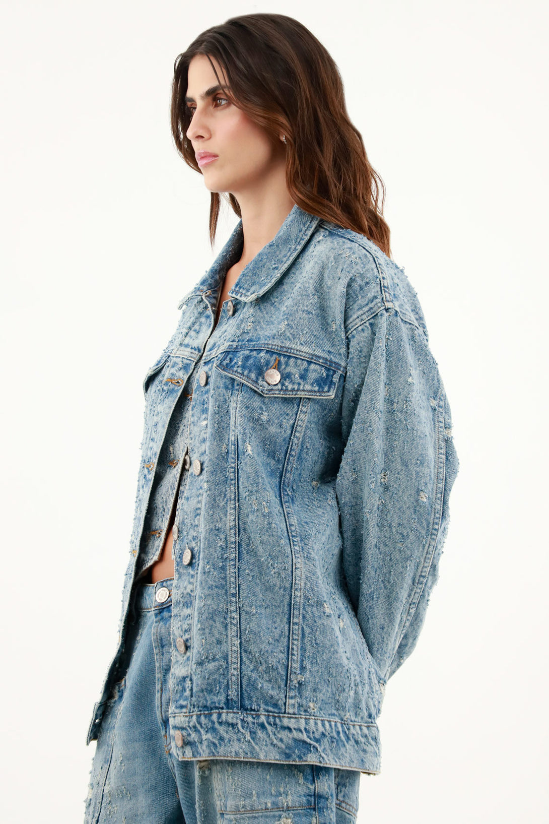 Women's Blue Jacket with Distressed Details