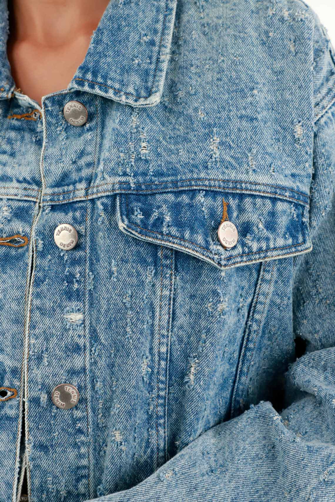 Women's Blue Jacket with Distressed Details