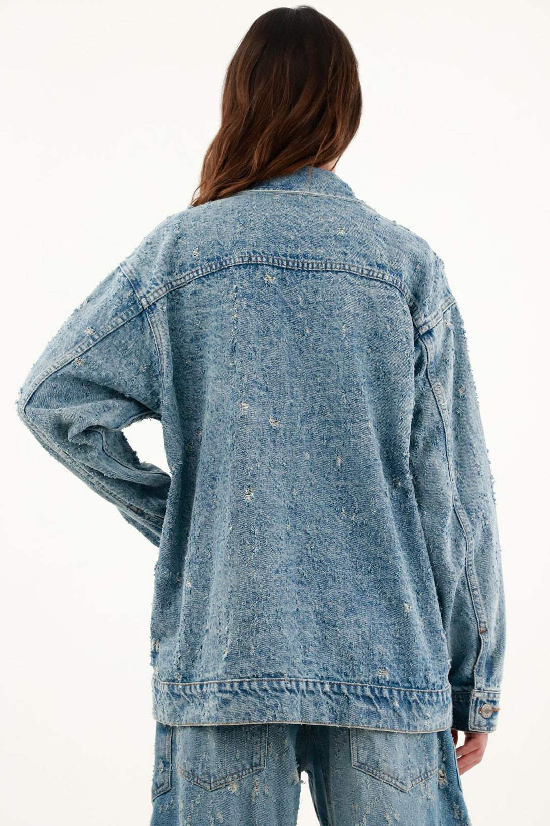 Women's Blue Jacket with Distressed Details