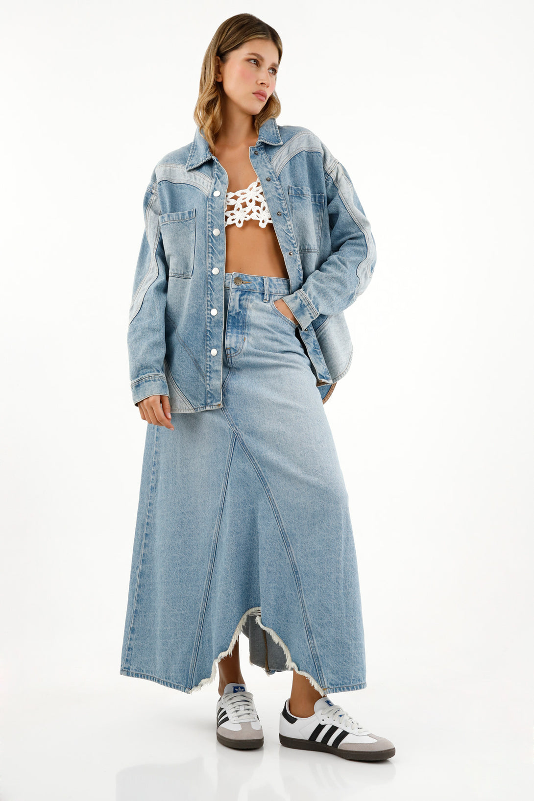 Women's Blue Denim Overshirt with Cut-Outs