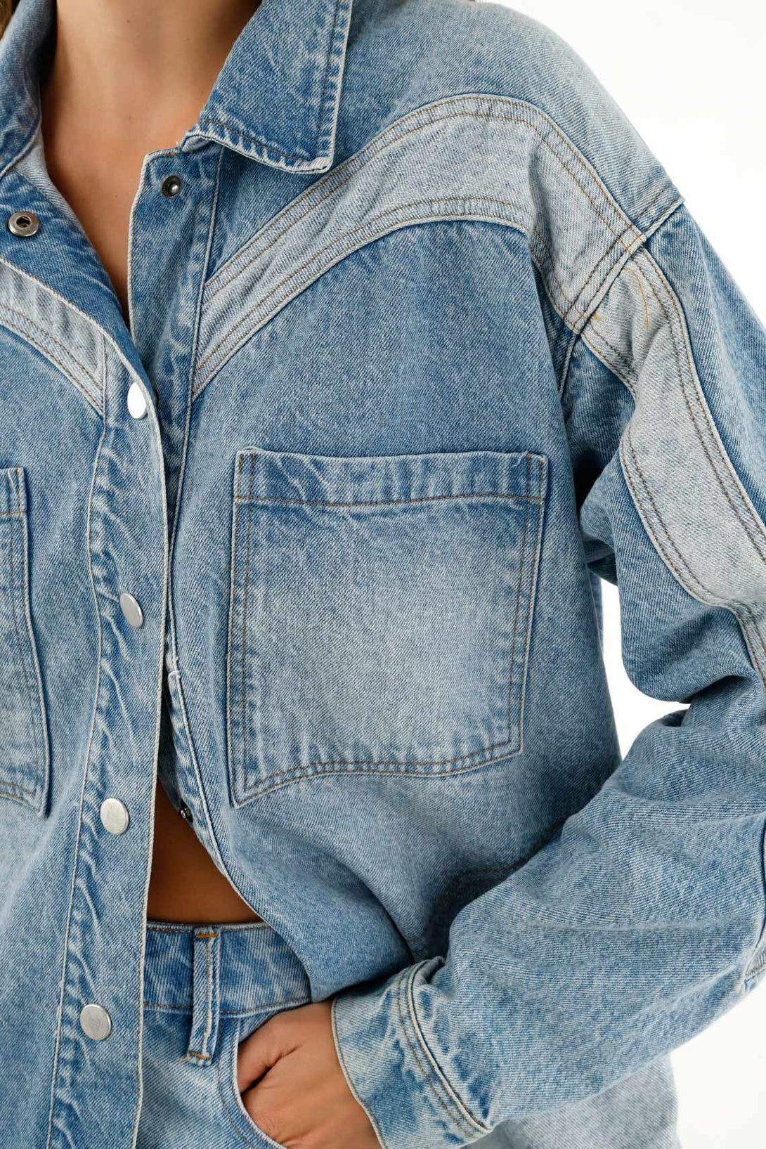 Women's Blue Denim Overshirt with Cut-Outs