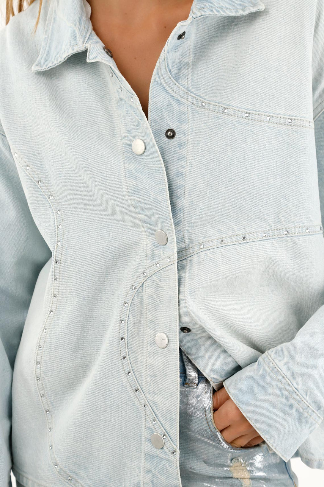 Women's Blue Denim Overshirt with Appliques