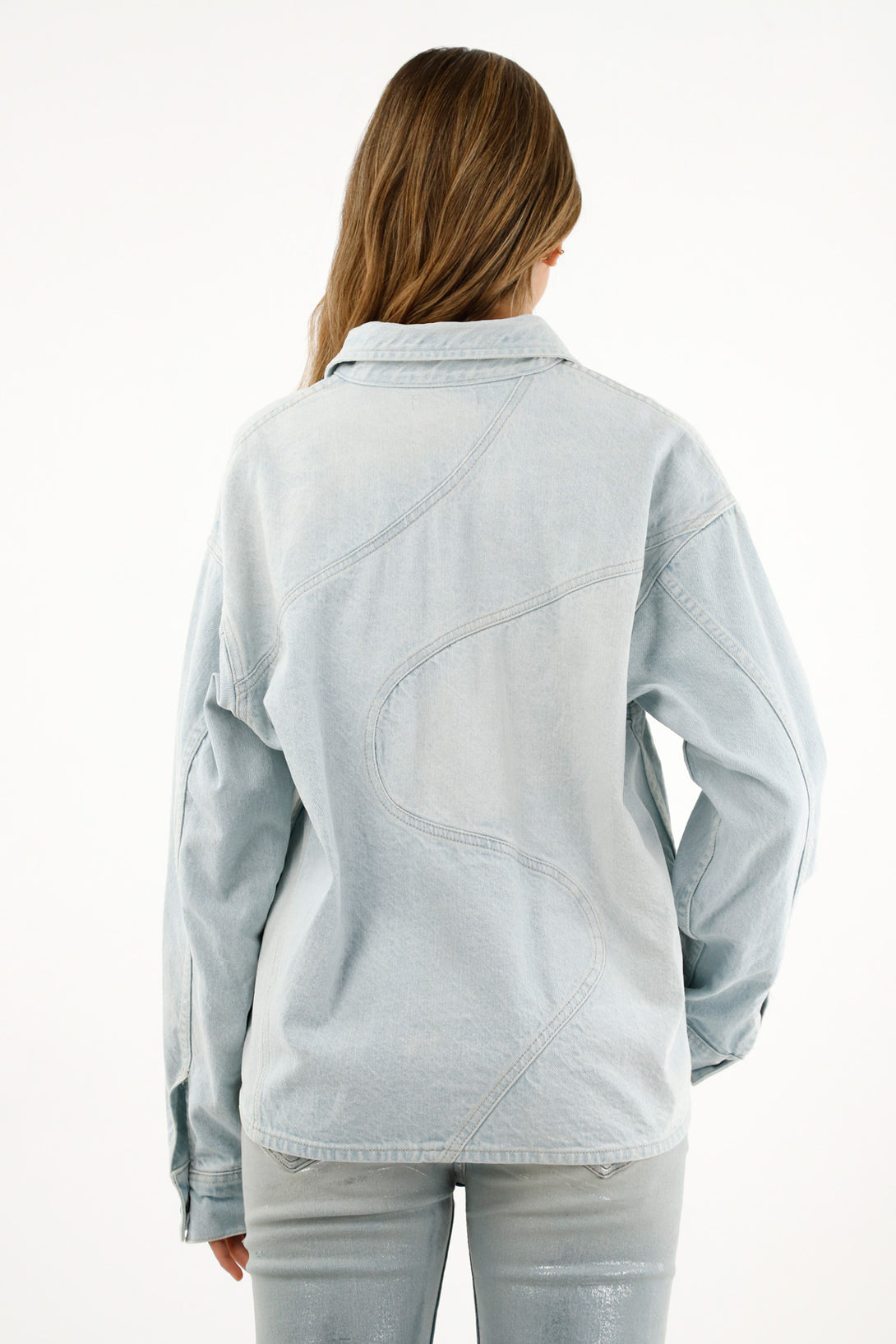 Women's Blue Denim Overshirt with Appliques