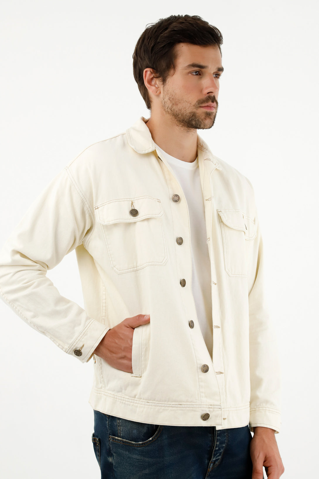 Chaqueta crudo con bordado para hombre