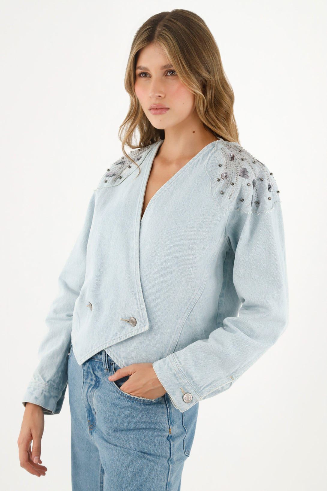 Women's Blue Jacket with Embroidered Embellished