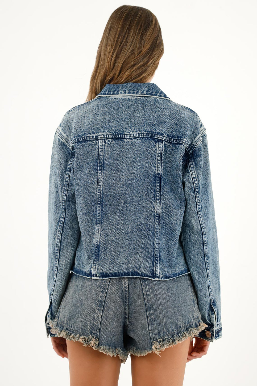 Chaqueta efecto Acid Wash azul para mujer