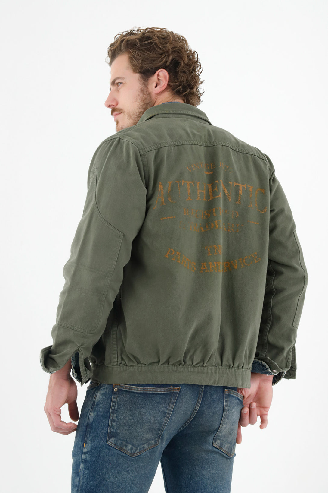 Chaqueta verde con estampado en posterior para hombre