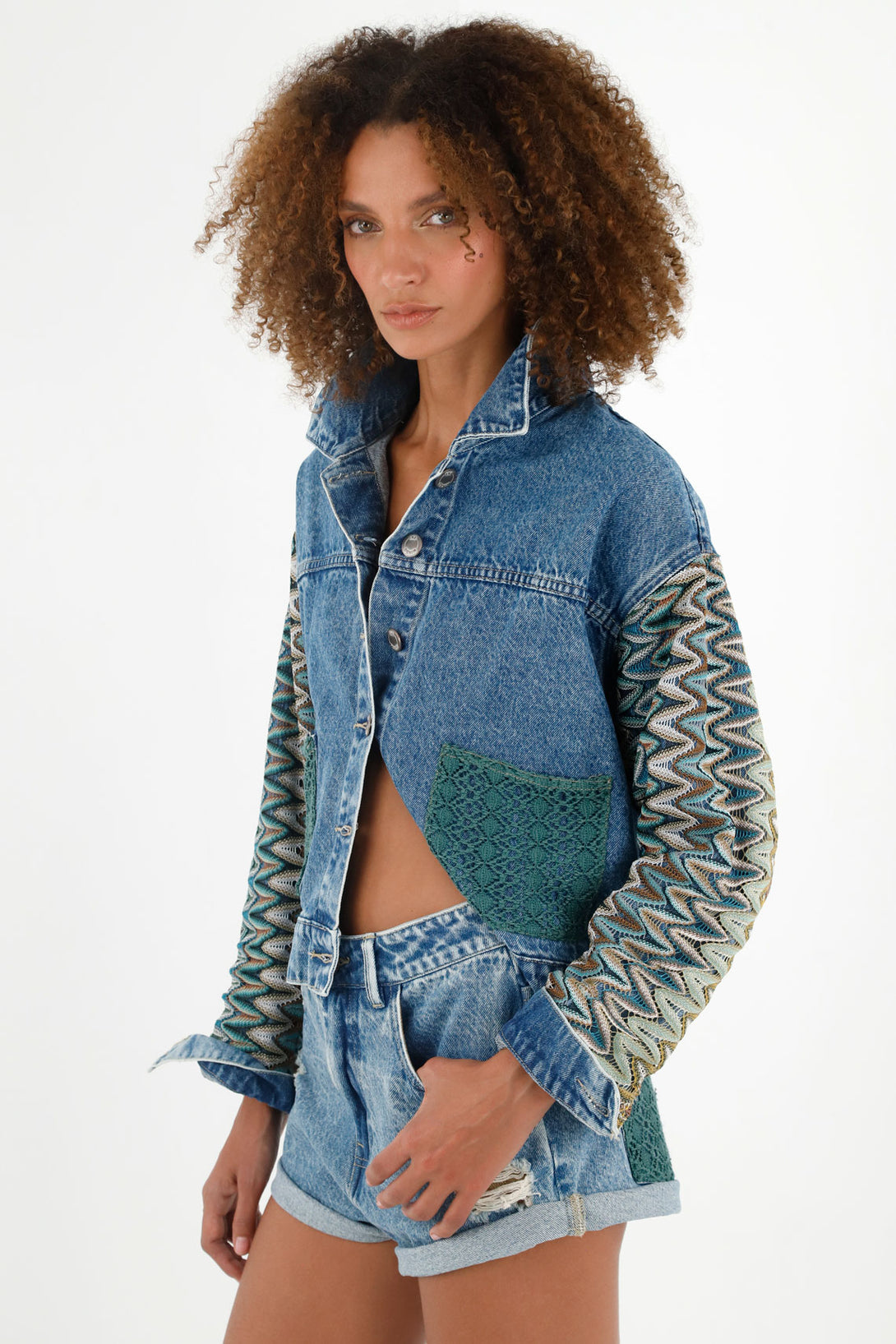 Women's Blue Lace-Detail Jacket