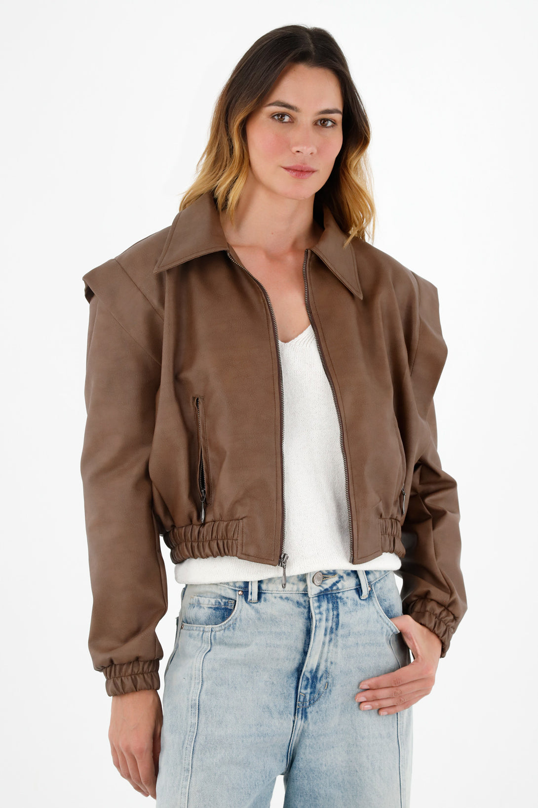 Chaqueta bomber jacket café para mujer