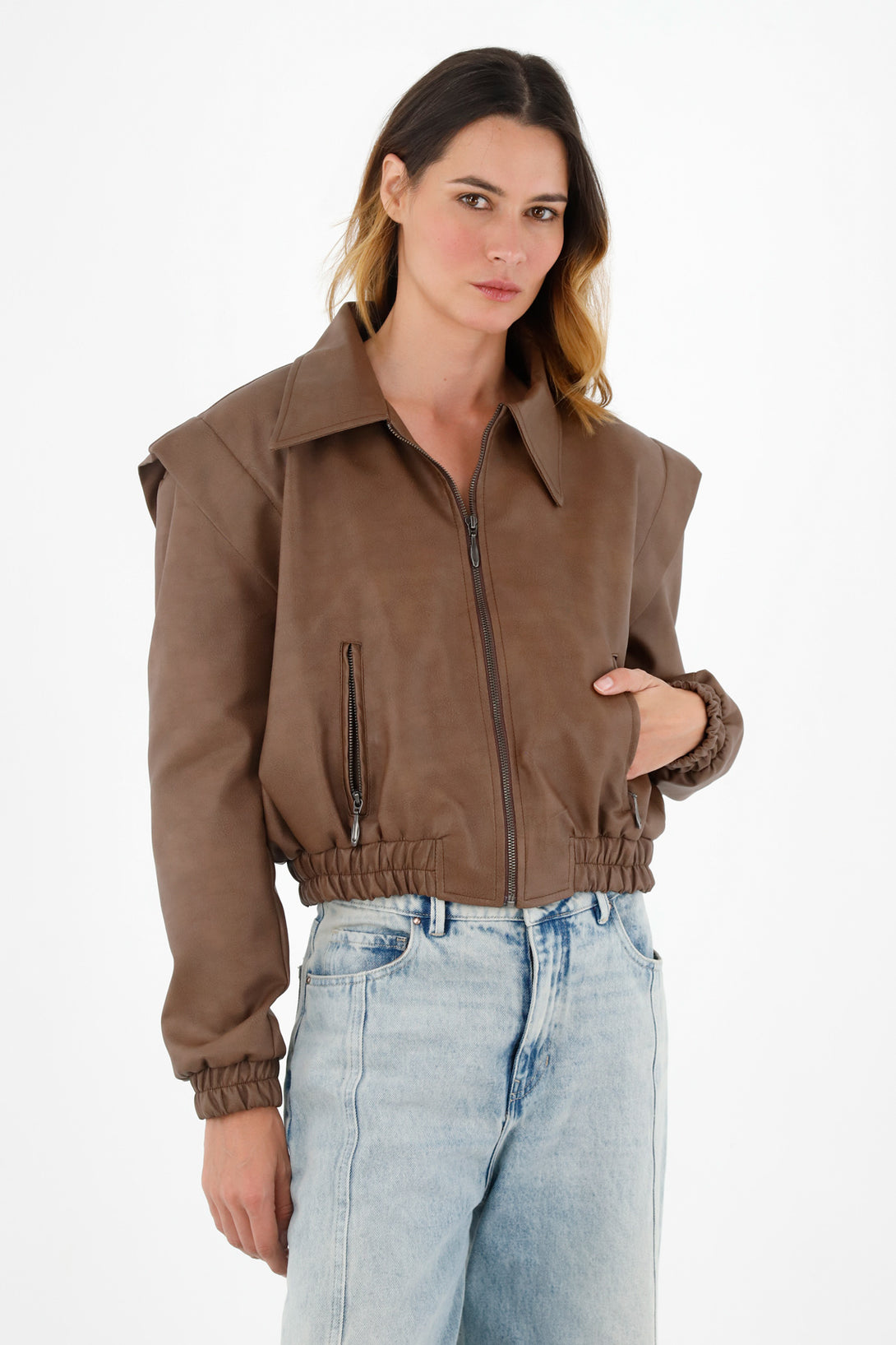 Chaqueta bomber jacket café para mujer