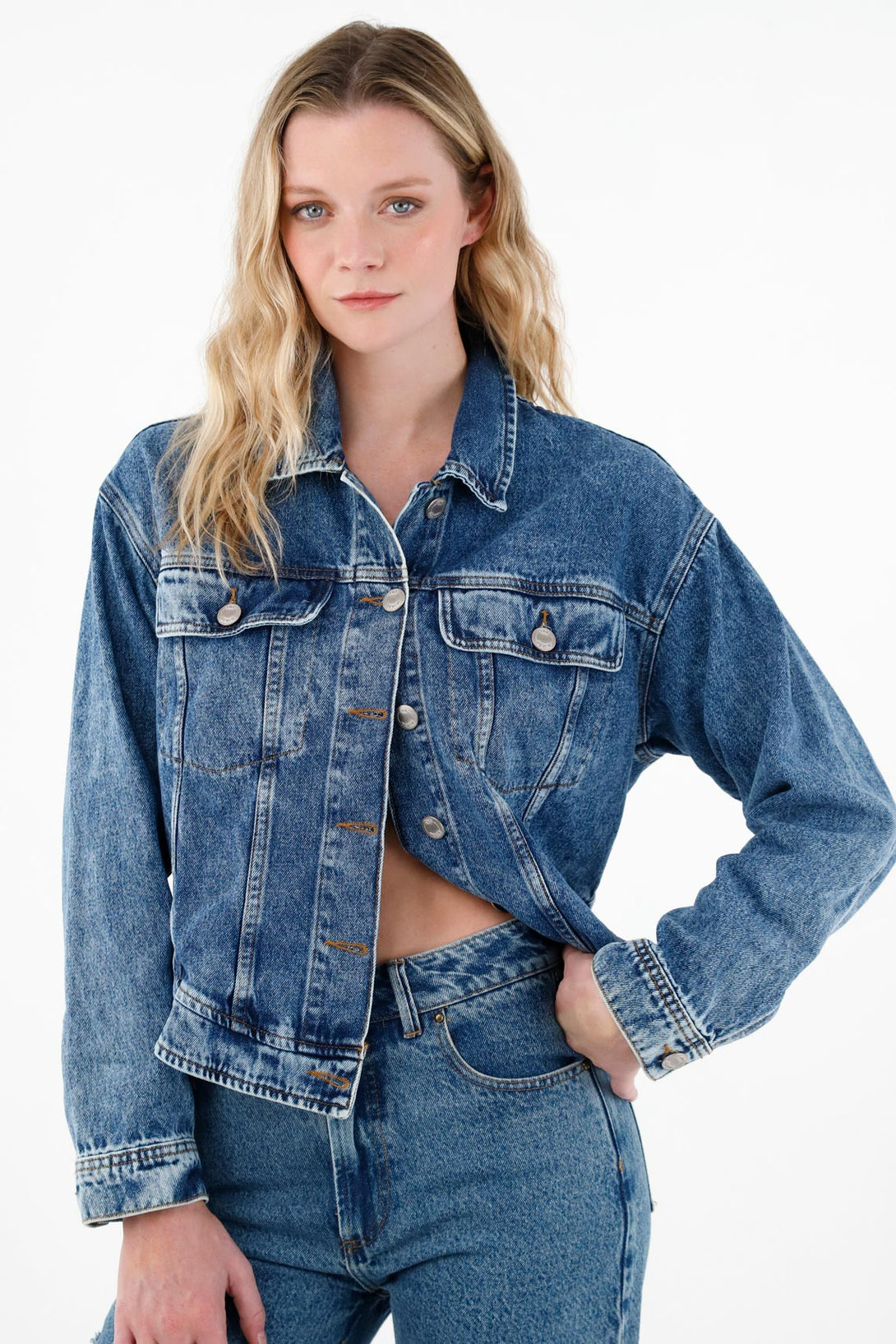 Women's Blue Back-Embroidered Jacket