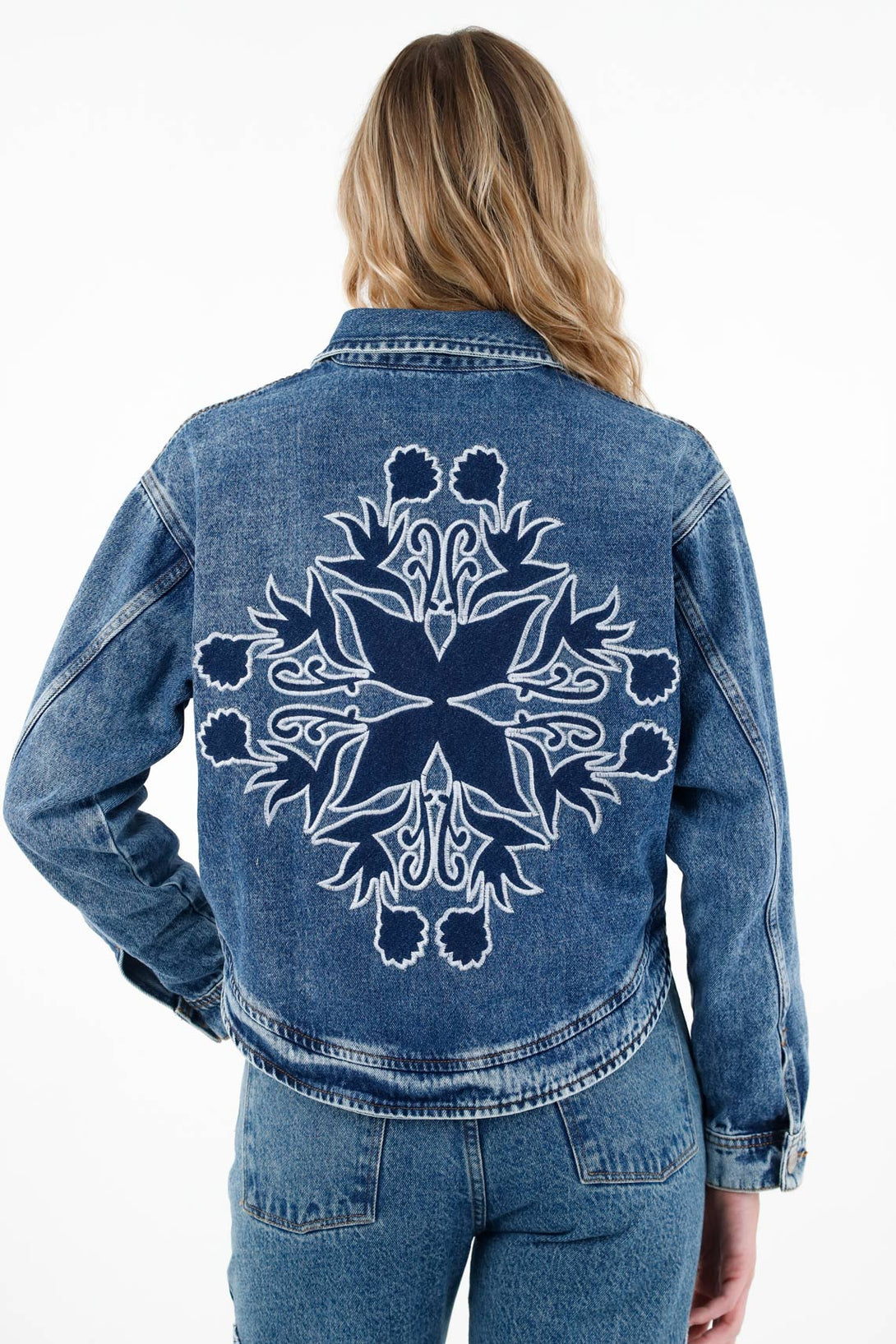 Women's Blue Back-Embroidered Jacket