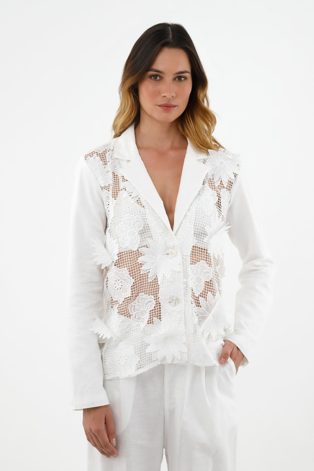 Women's White Embroidered Jacket