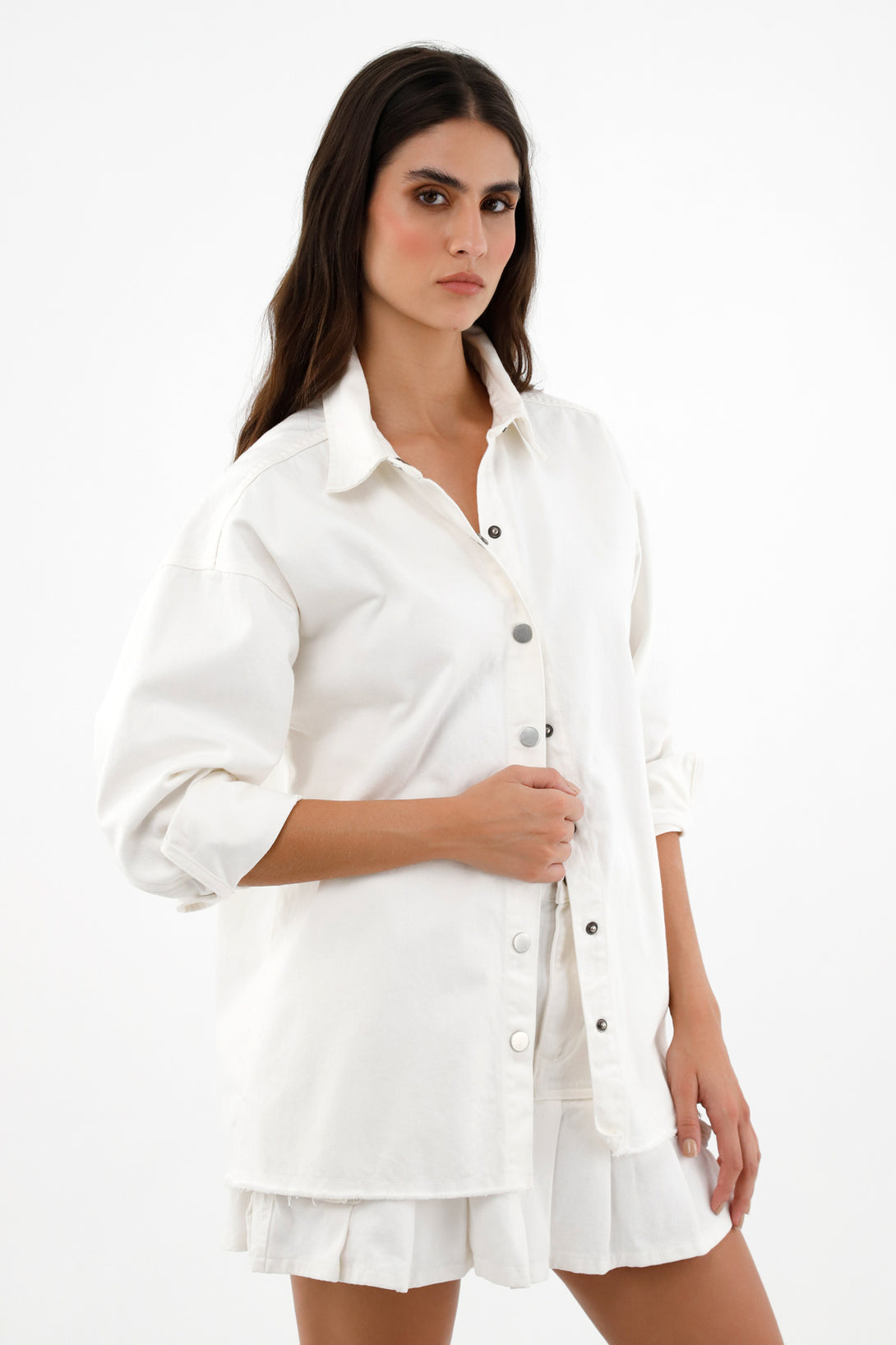 Chaqueta tipo camisa crudo para mujer