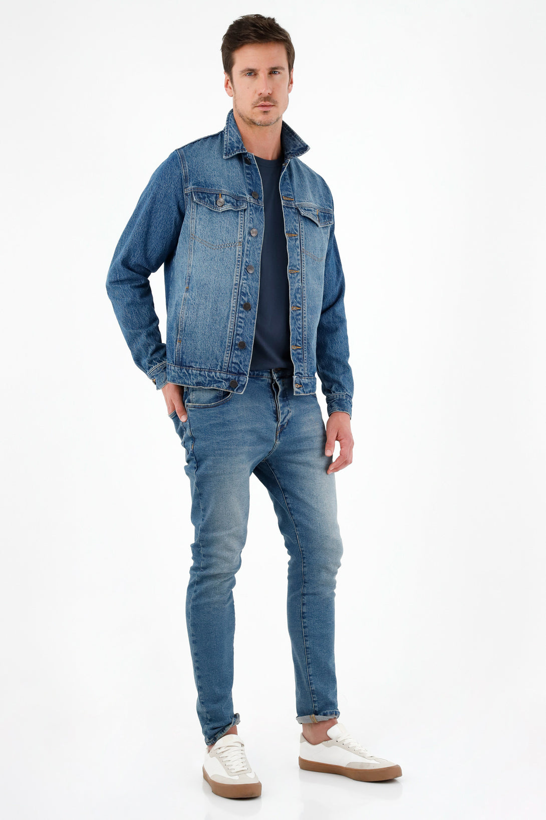 Chaqueta en demin lavado azul medio para hombre