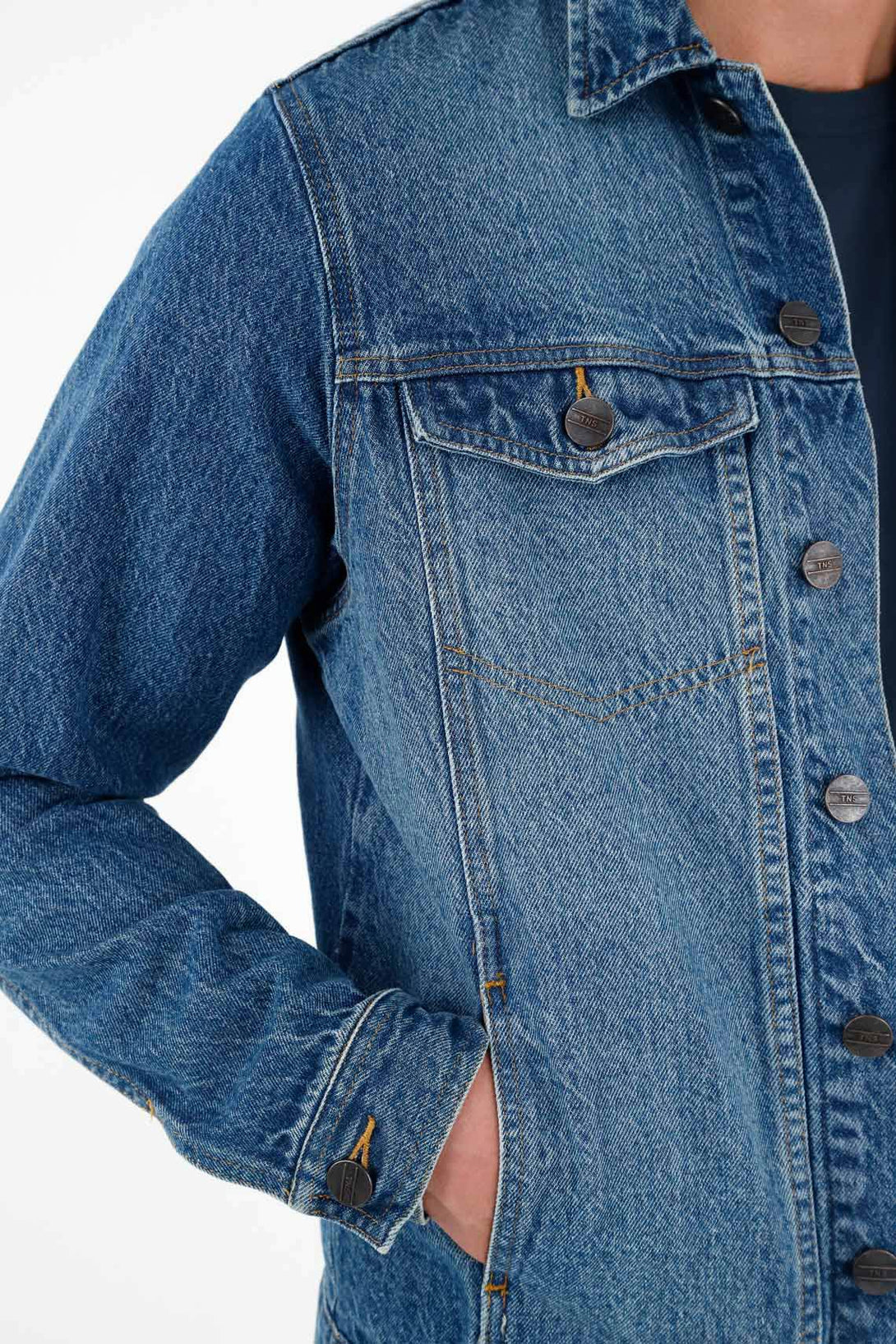 Chaqueta en demin lavado azul medio para hombre