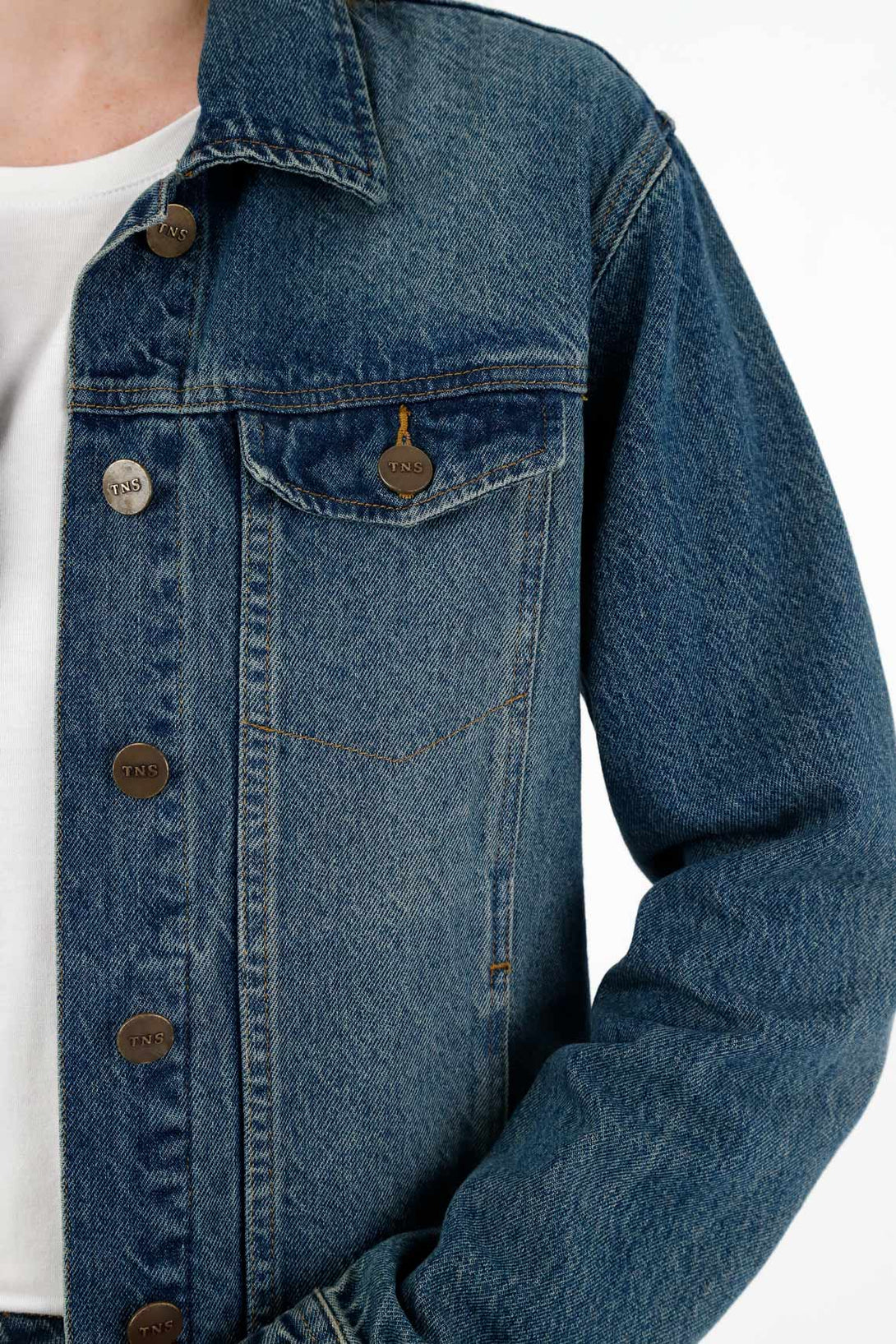 Chaqueta lavado azul medio en denim para mujer