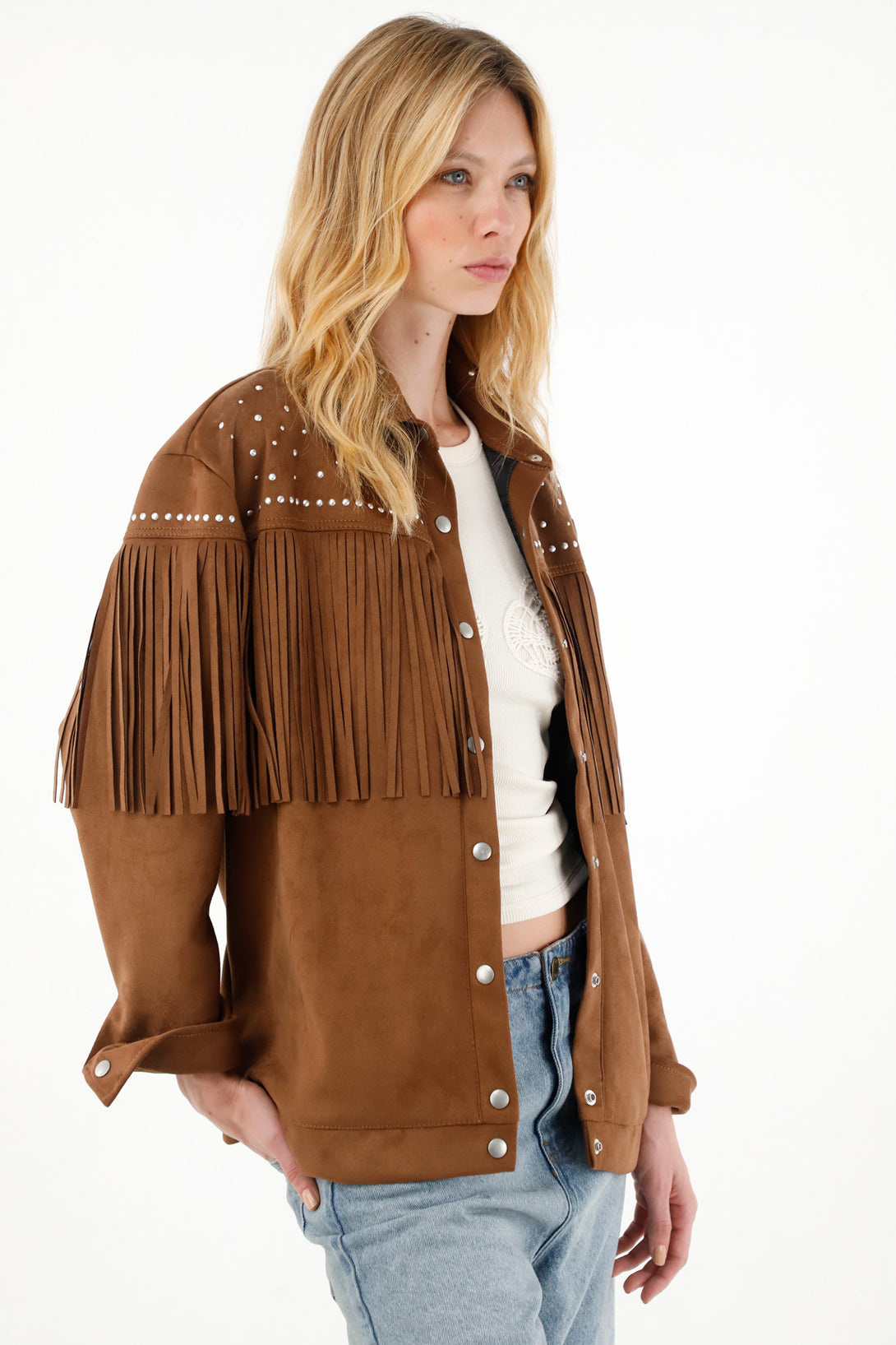 Women's Oversized Brown Fringe Jacket