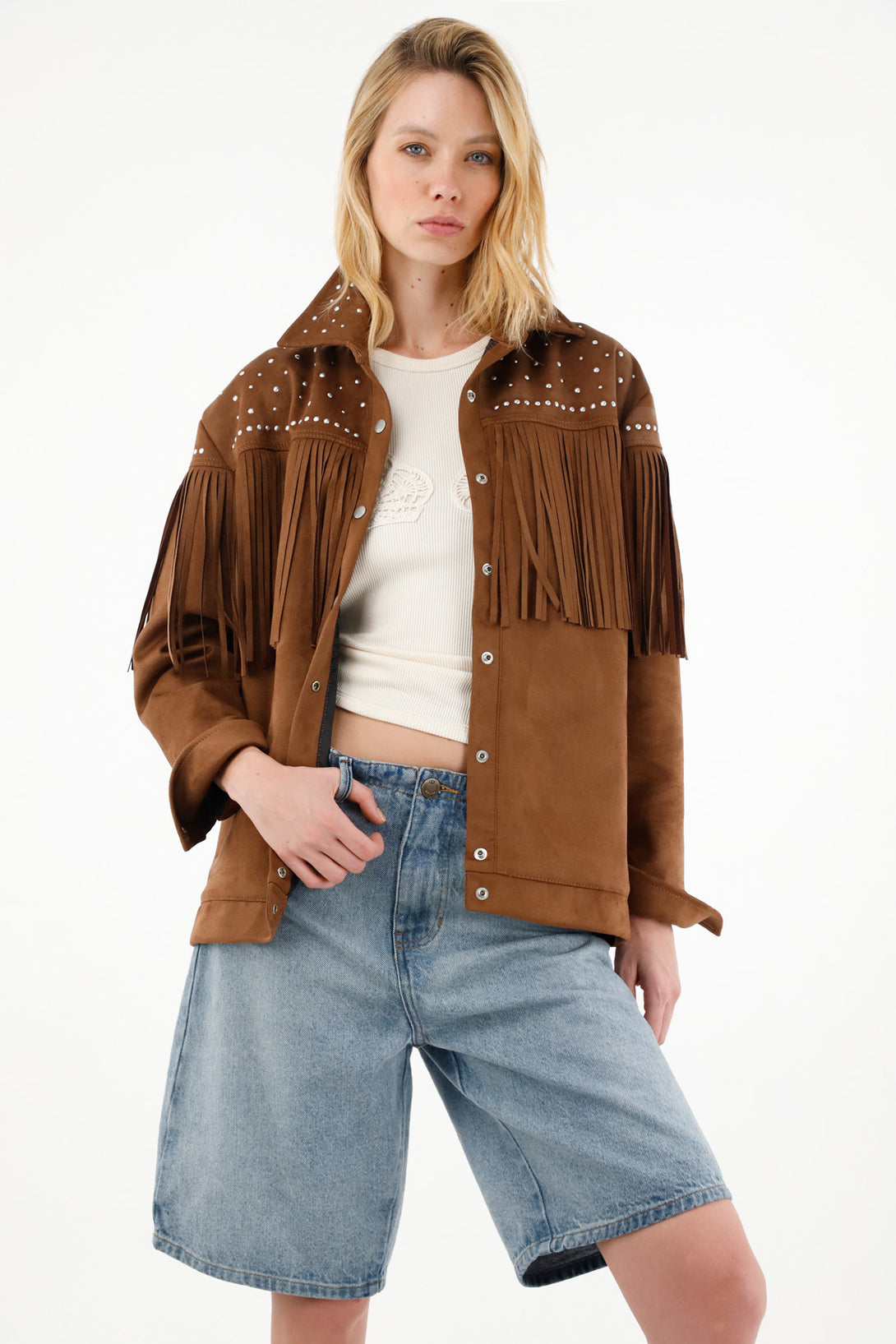 Women's Oversized Brown Fringe Jacket