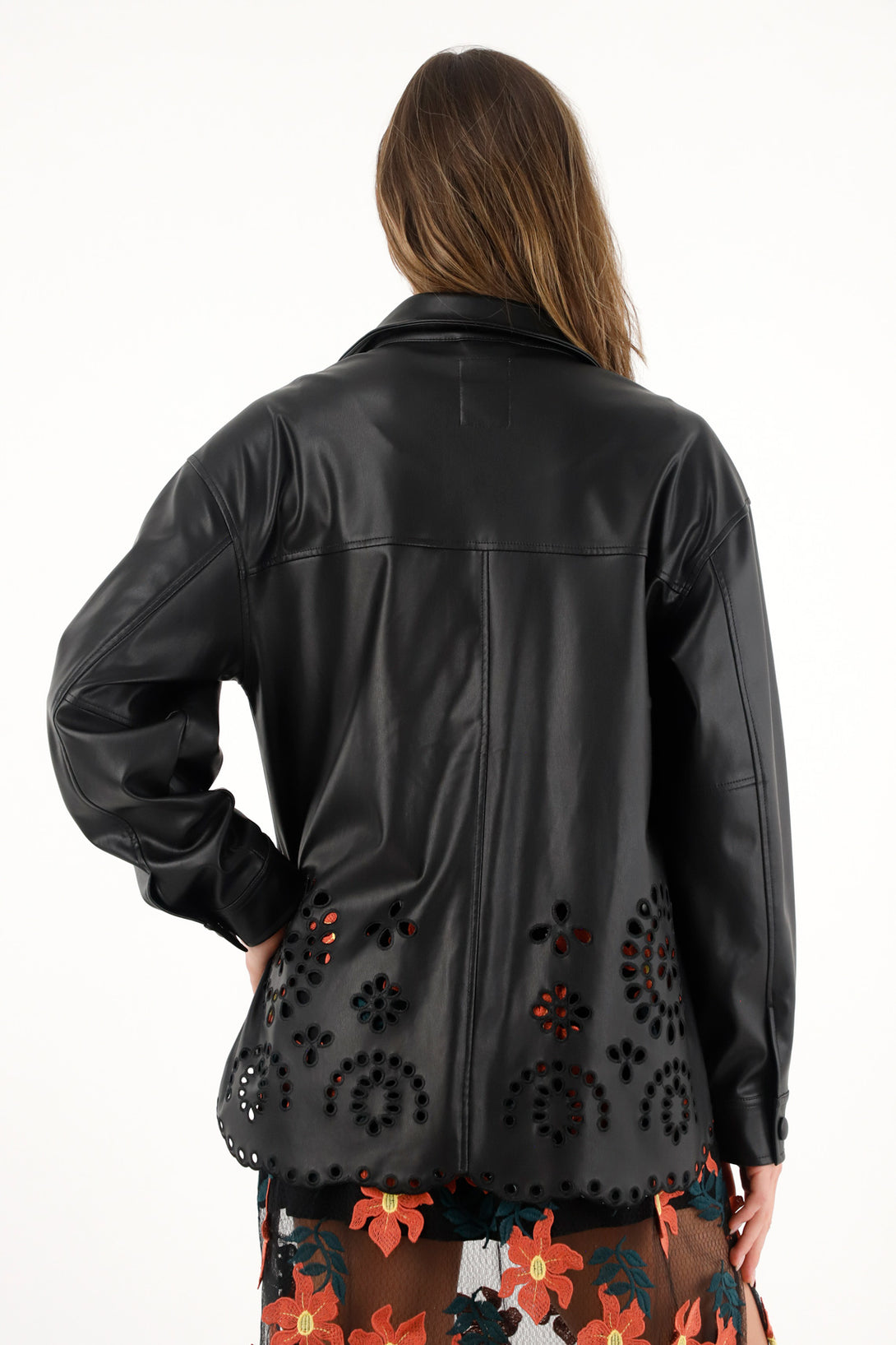 Women's black synthetic leather jacket