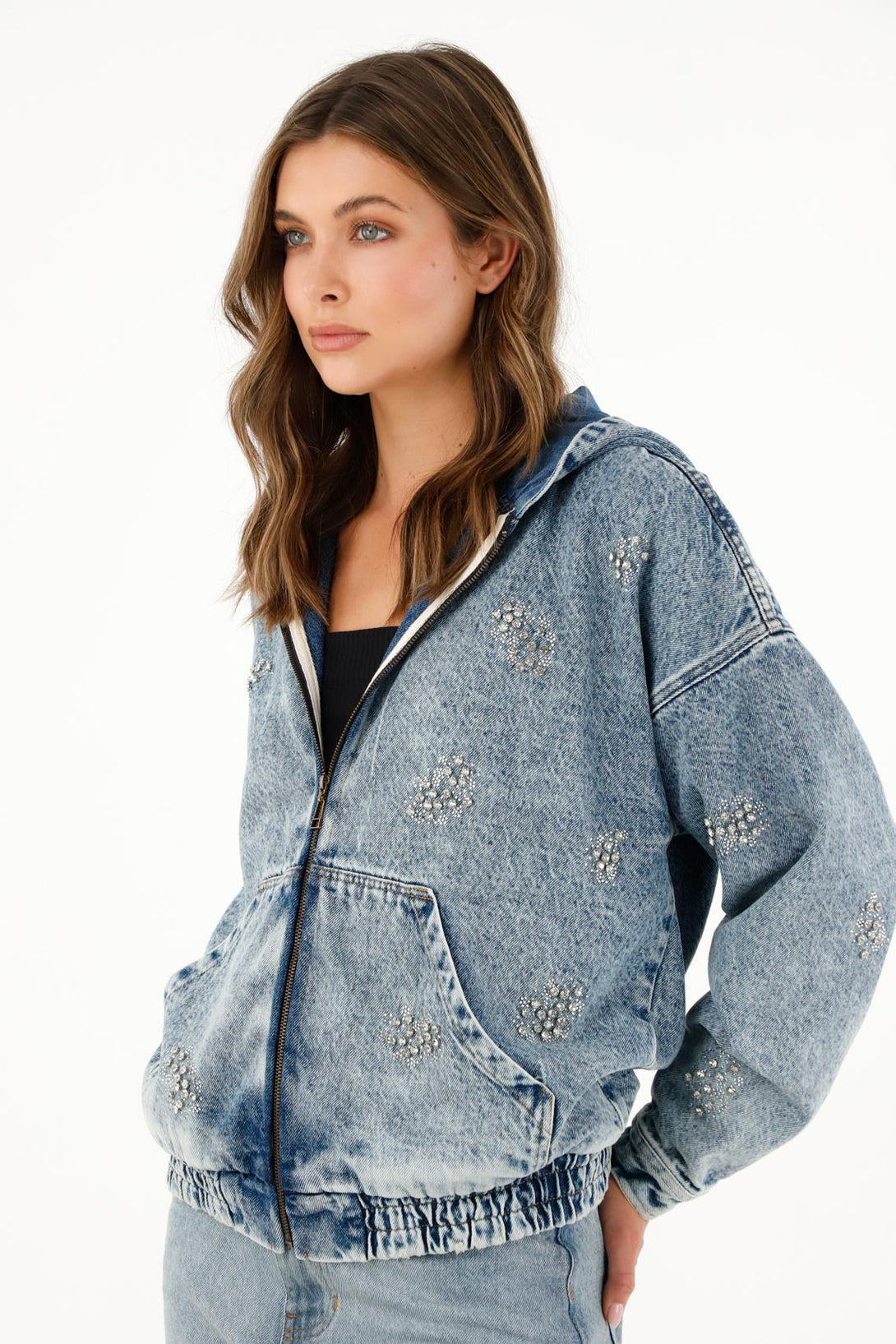 Women's Blue Denim Coat with Hood