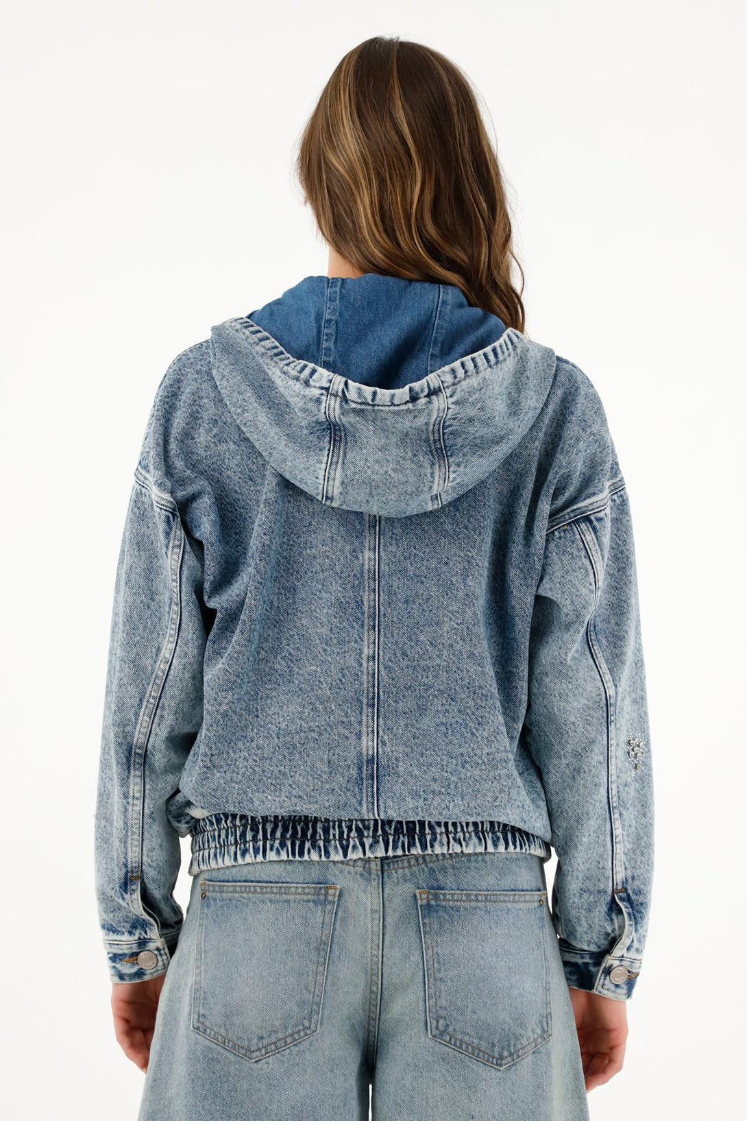 Women's Blue Denim Coat with Hood