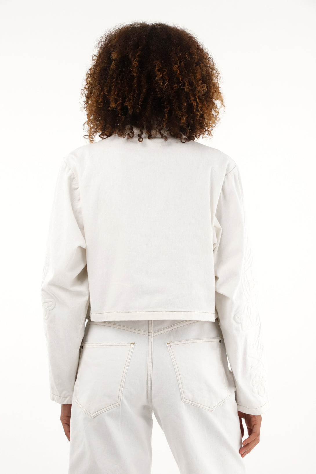 Women's cream cropped jacket with embroidery