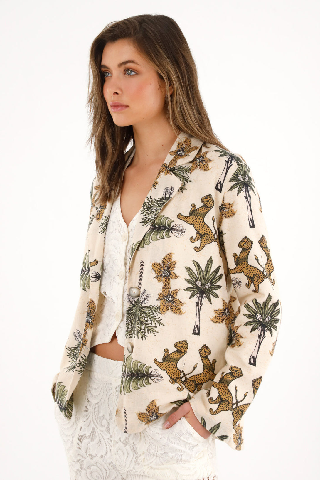 Women's Palm and Tiger Print Blazer