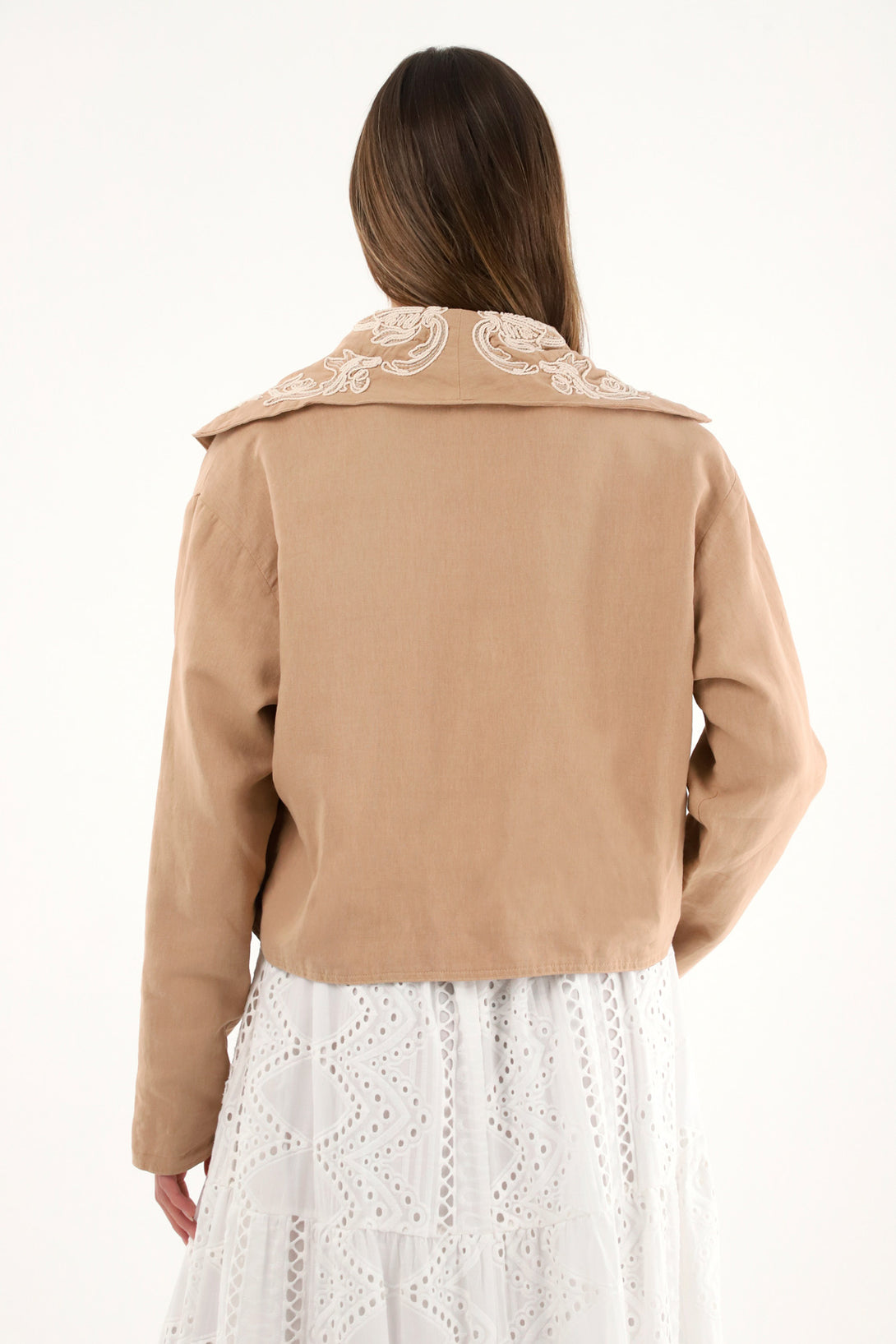 Women's Short Coat in 100% Linen with Embroidery