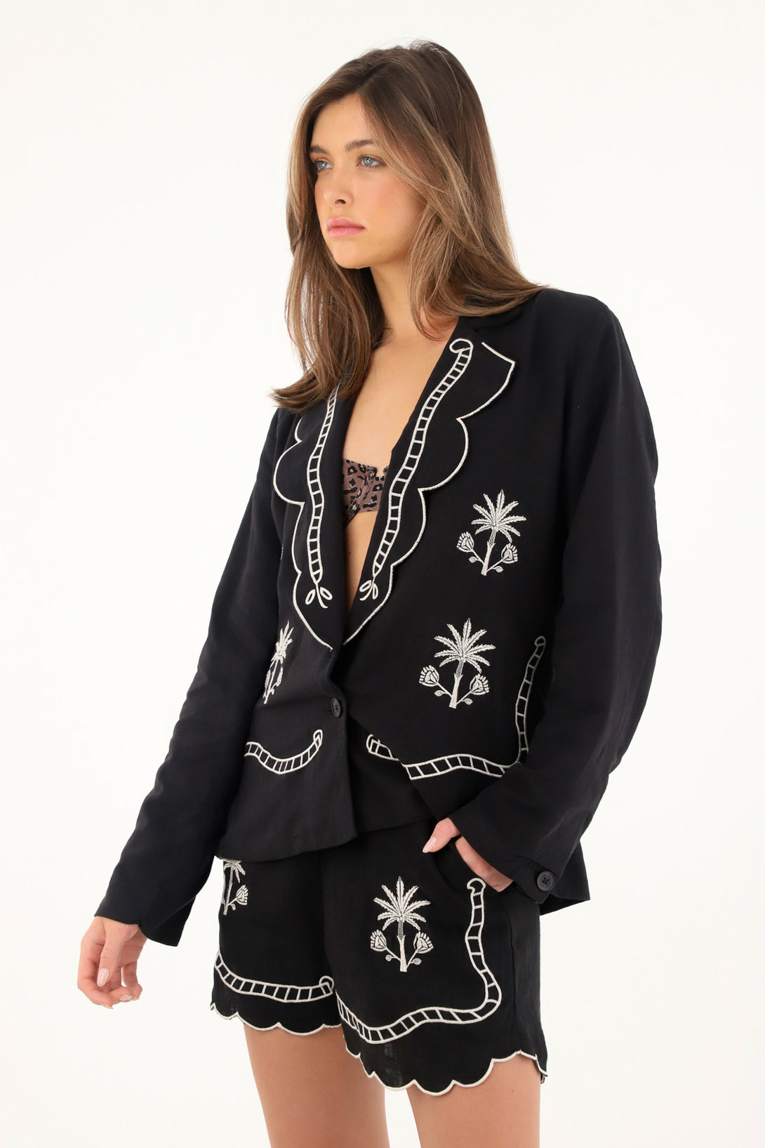 Women's black blazer with embroidery