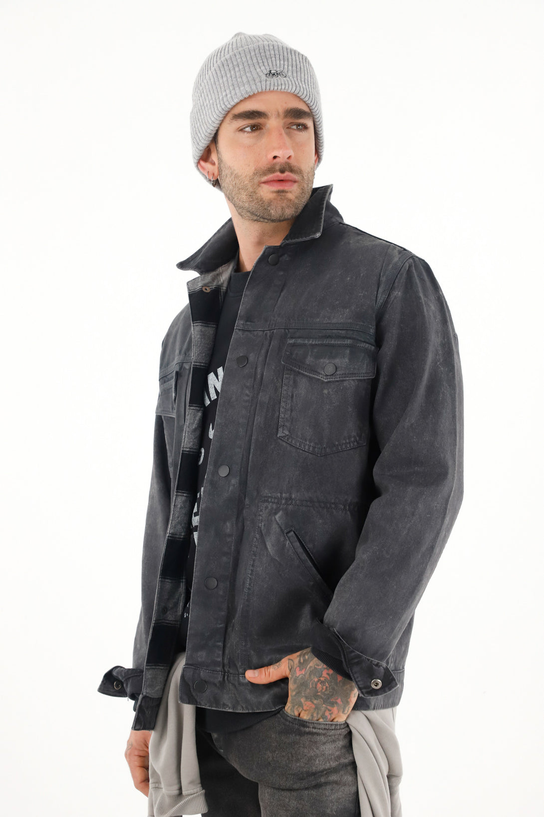 Men's Faux Leather Trucker Jacket