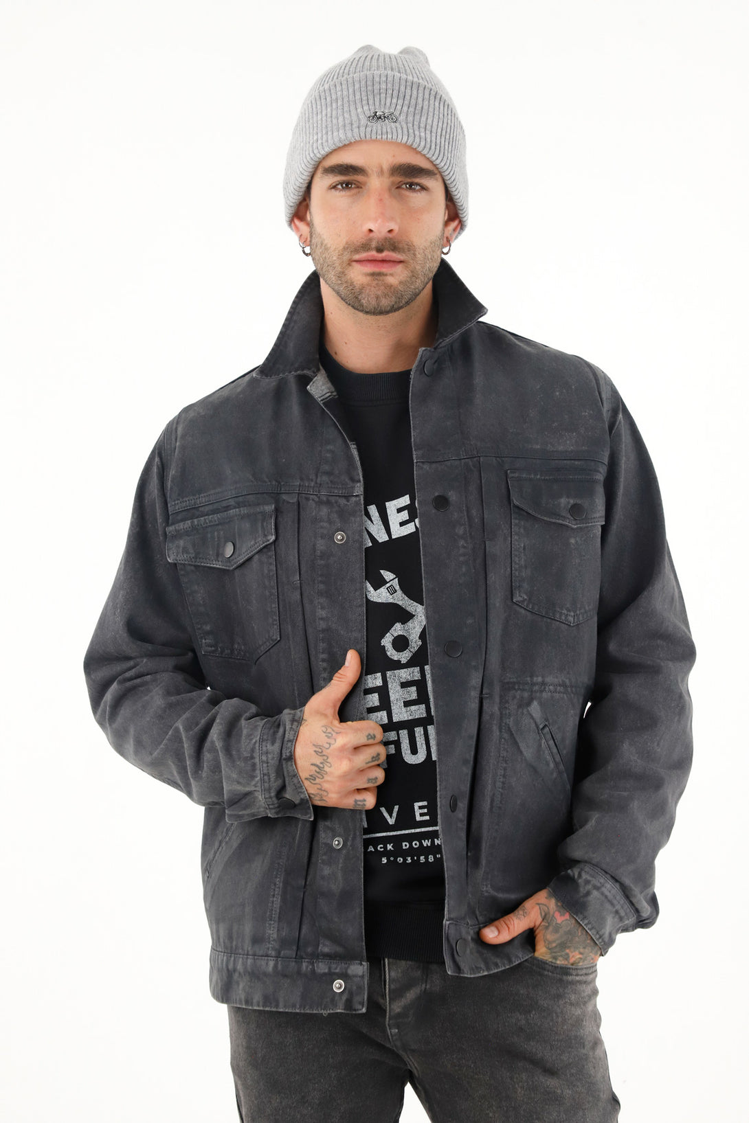 Men's Faux Leather Trucker Jacket