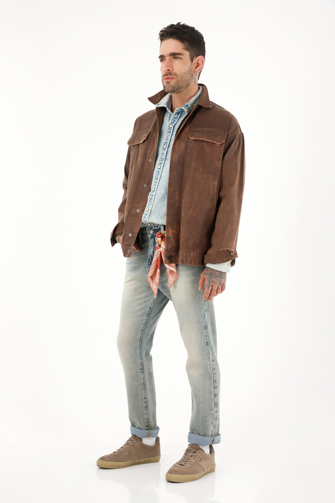 Men's Brown Leather-Look Coat