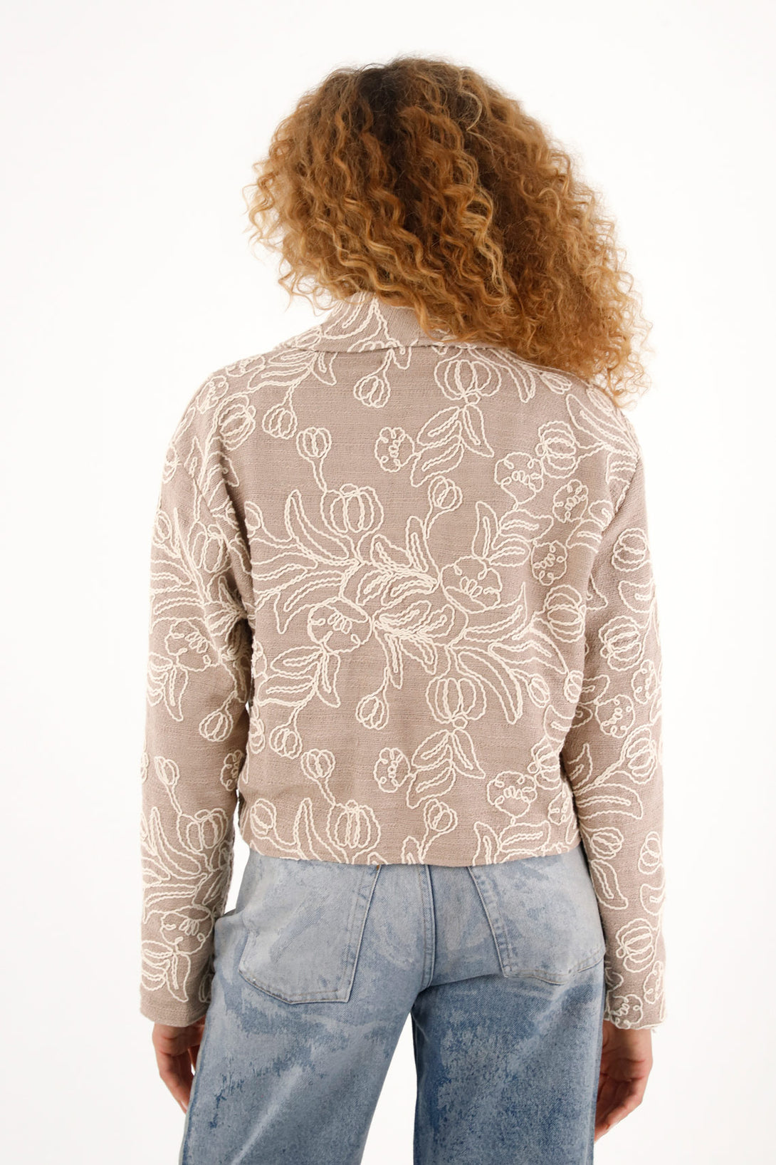 Women's short embroidered brown blazer