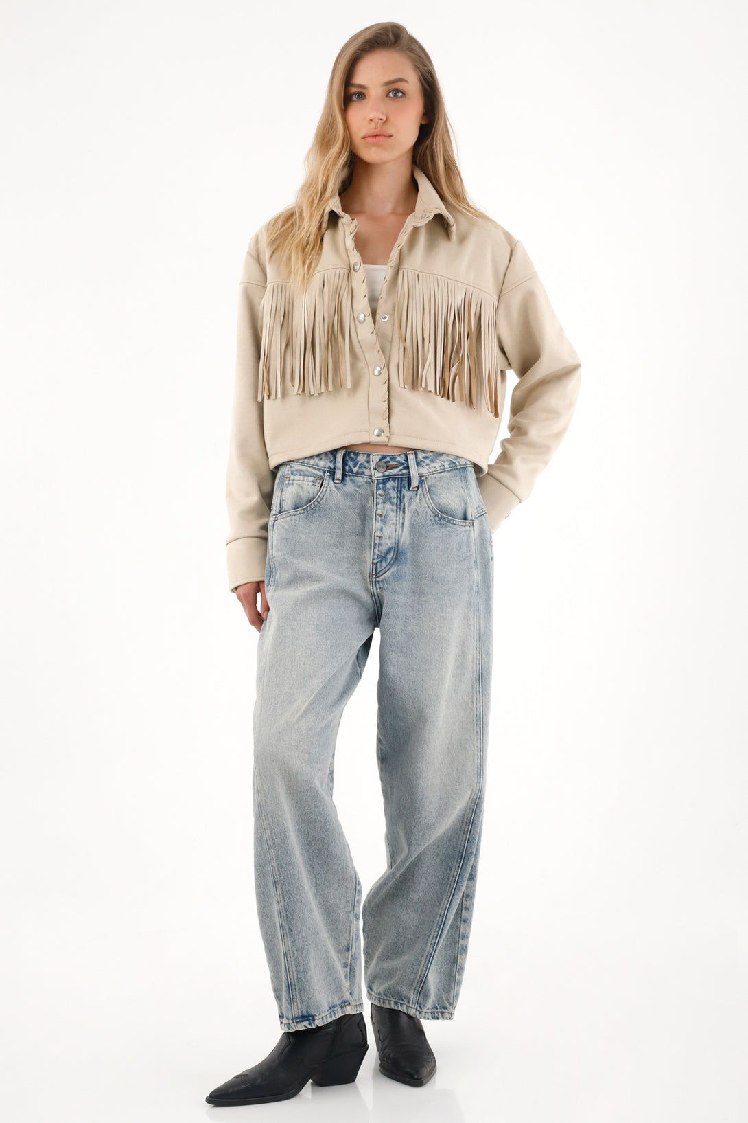 Women's Cream Suede Fringe Coat