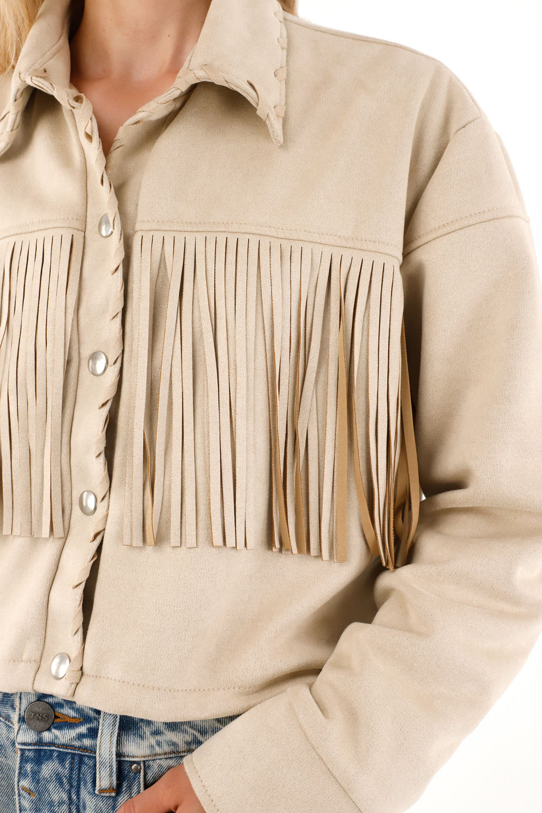 Women's Cream Suede Fringe Coat